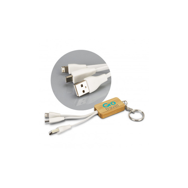 Bamboo Charging Cable Key Ring - Rectangle