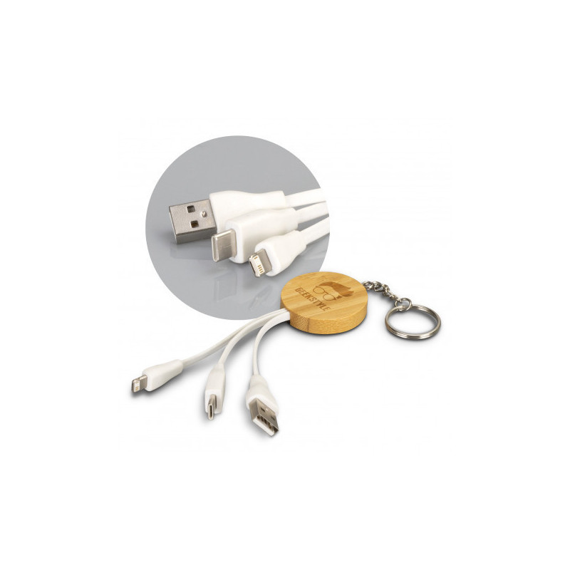 Bamboo Charging Cable Key Ring - Round