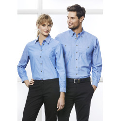 Mens Wrinkle Free Chambray Long Sleeve Shirt