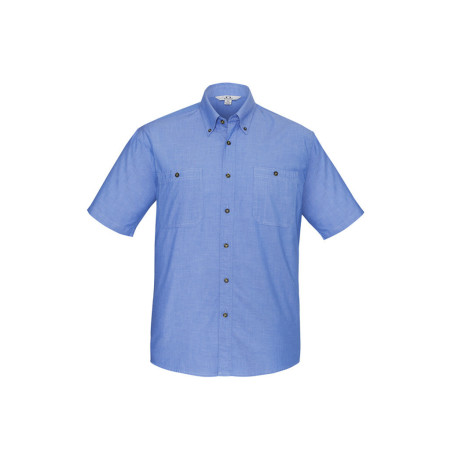 Mens Wrinkle Free Chambray Short Sleeve Shirt
