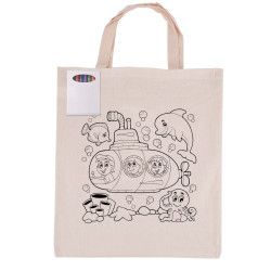 Colouring Short Handle Calico Bag & Crayons