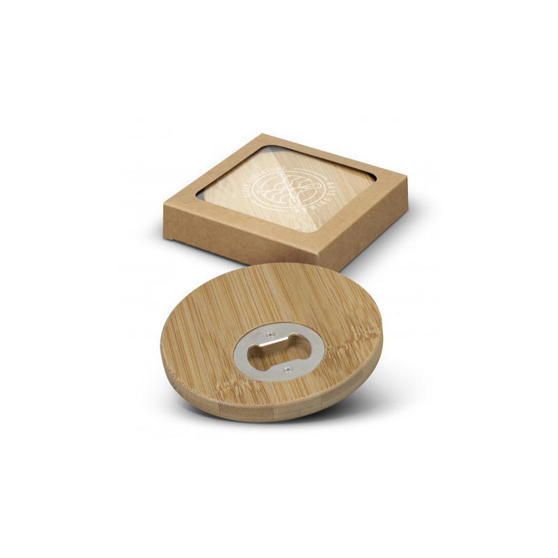 Bamboo Bottle Opener Coaster Set of 2 - Round