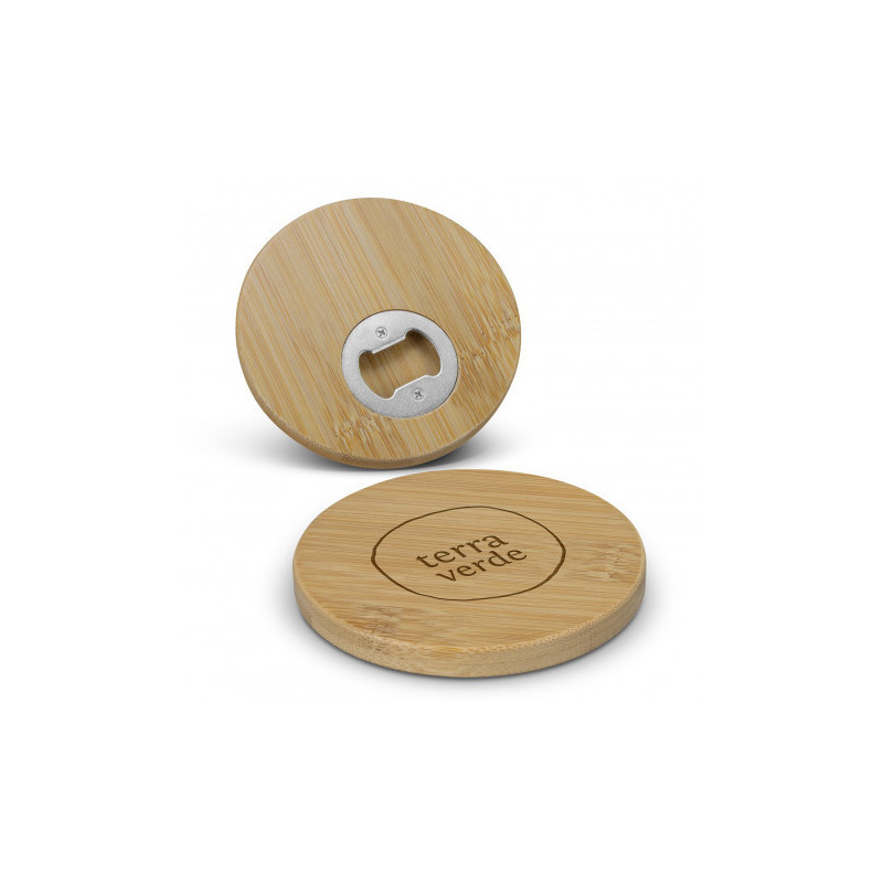 Bamboo Bottle Opener Coaster - Round
