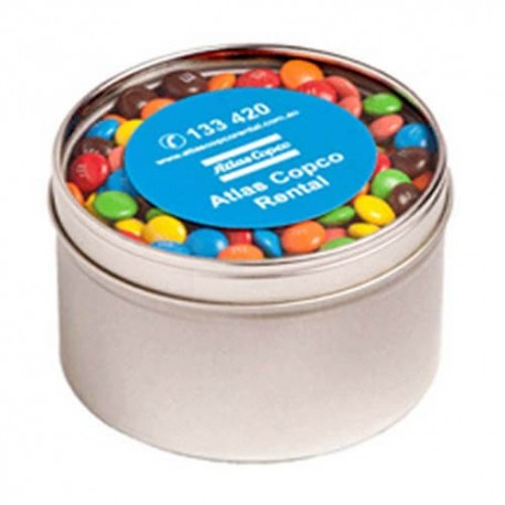 140g M&Ms Packed in Small Round Window Tins 140g M&Ms Packed in Small Round Window Tins