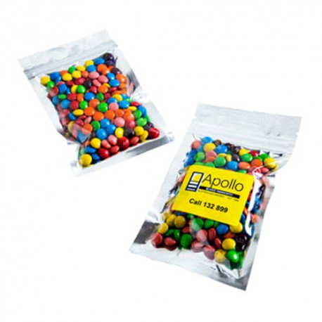 50g M&Ms Packed in Silver Zip Lock Bag 50g M&Ms Packed in Silver Zip Lock Bag