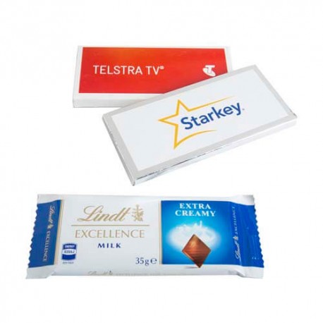 35g Lindt Chocolate Bar Packed in silver or white Box - Large custom label 35g Lindt Chocolate Bar Packed in silver or white Box - Large custom label