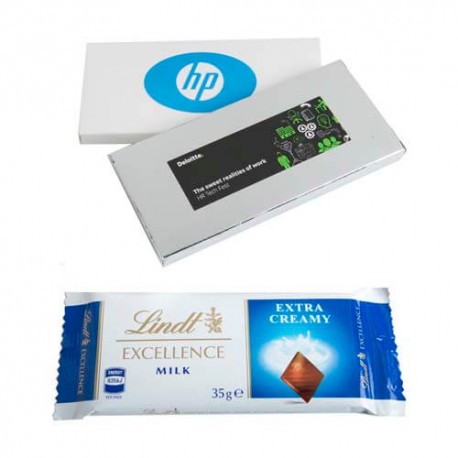 35g Lindt Chocolate Bar Packed in silver or white Box - Custom label 35g Lindt Chocolate Bar Packed in silver or white Box - Custom label