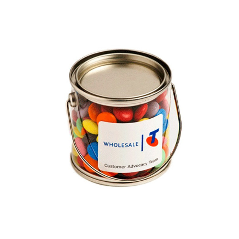 Small PVC Bucket Filled with Choc Beans 170G (Corporate Colours)