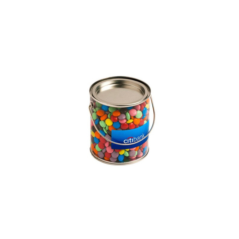 Big PVC Bucket Filled with Choc Beans 875G (Corporate Colours)