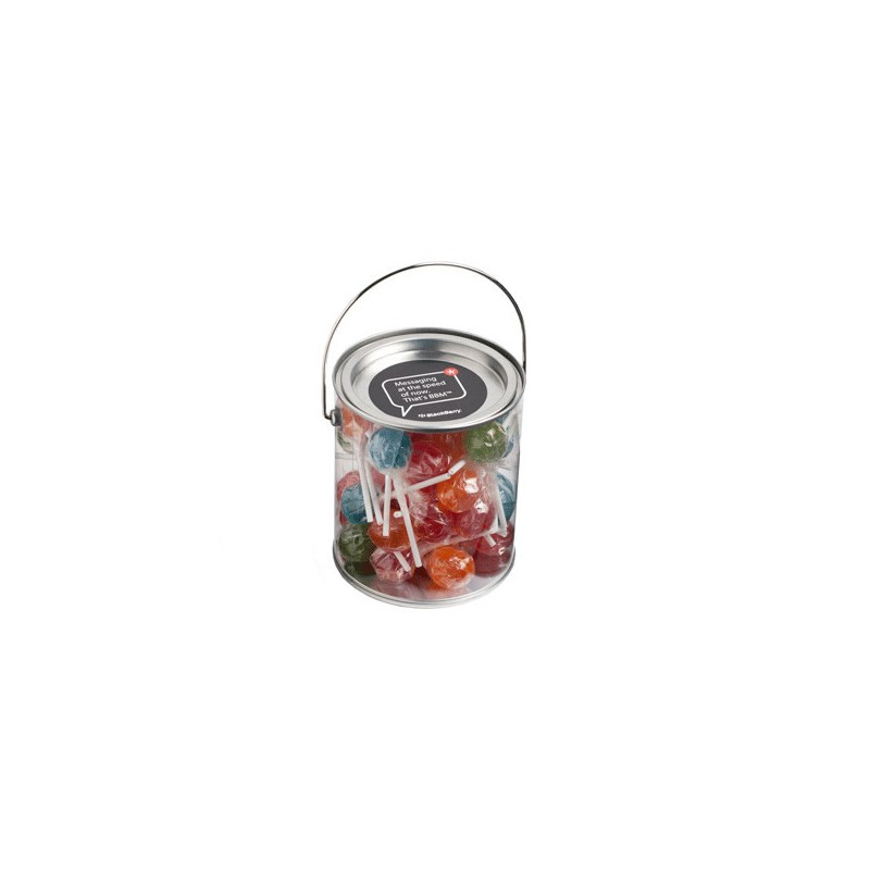 Big PVC Bucket Filled with Ball Lollipops X44 (Corporate Coloured Lolllipops)