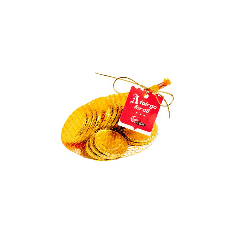 Mixed Chocolate Coins Bag with Gold Elastic Ribbon Tied in A Bow