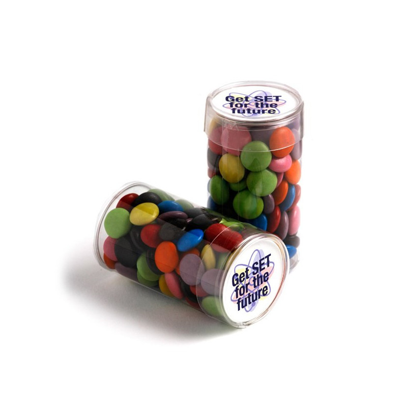 Pet Tube Filled with Choc Beans 100G (Corporate Colours)