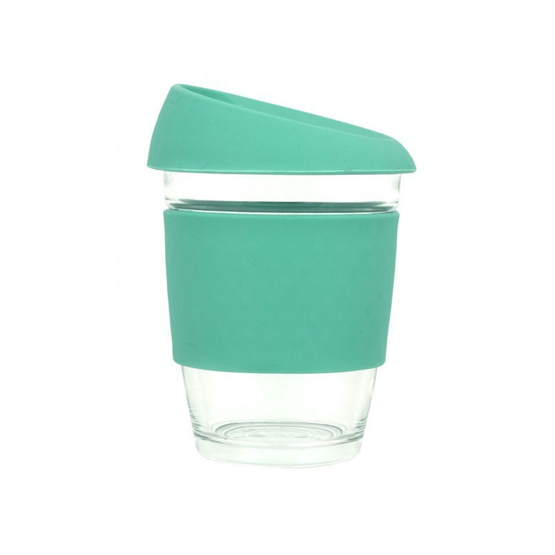 Teal 340ml Reusable Glass Karma Kup with Silicone Band and Lid