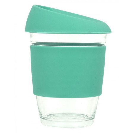 Teal 340ml Reusable Glass Karma Kup with Silicone Band and Lid