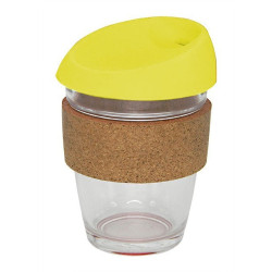 Yellow 340ml Reusable Glass Karma Kup with Cork Band and Silicone Lid