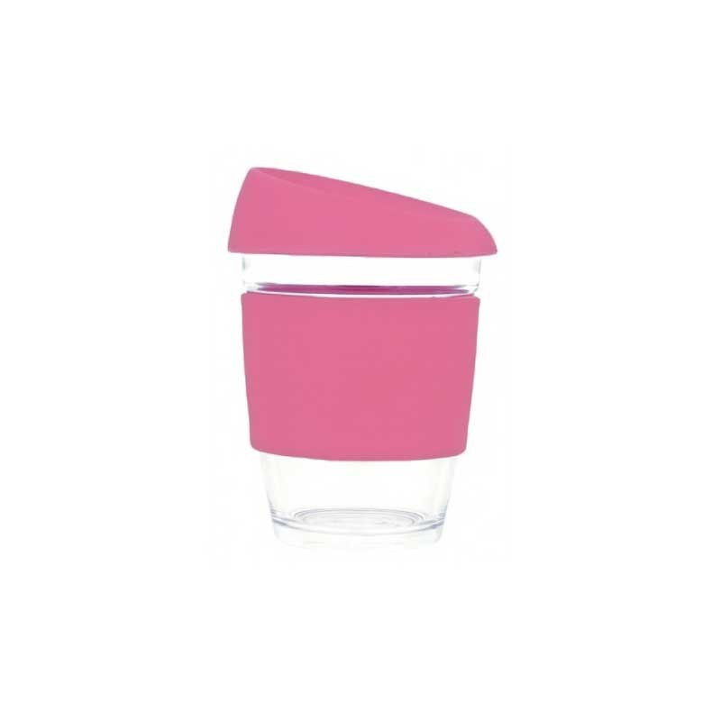 Magenta 340ml Reusable Glass Karma Kup with Silicone Band and Lid
