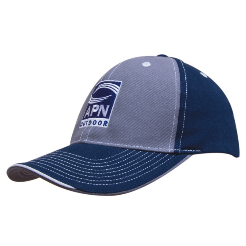 Brushed Heavy Cotton Two Tone Cap with Contrasting Stitching and Open Lip Sandwich