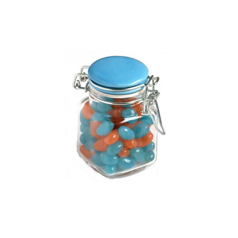 Jelly Beans in Glass Clip Lock Jar 80G (Mixed Colours or Corporate Colours)
