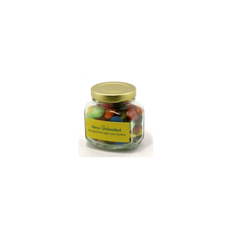 Choc Beans in Glass Squexagonal Jar 90G (Corporate Colours)