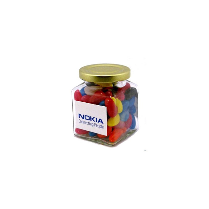 Jelly Beans in Glass Square Jar 170G (Mixed Colours or Corporate Colours)