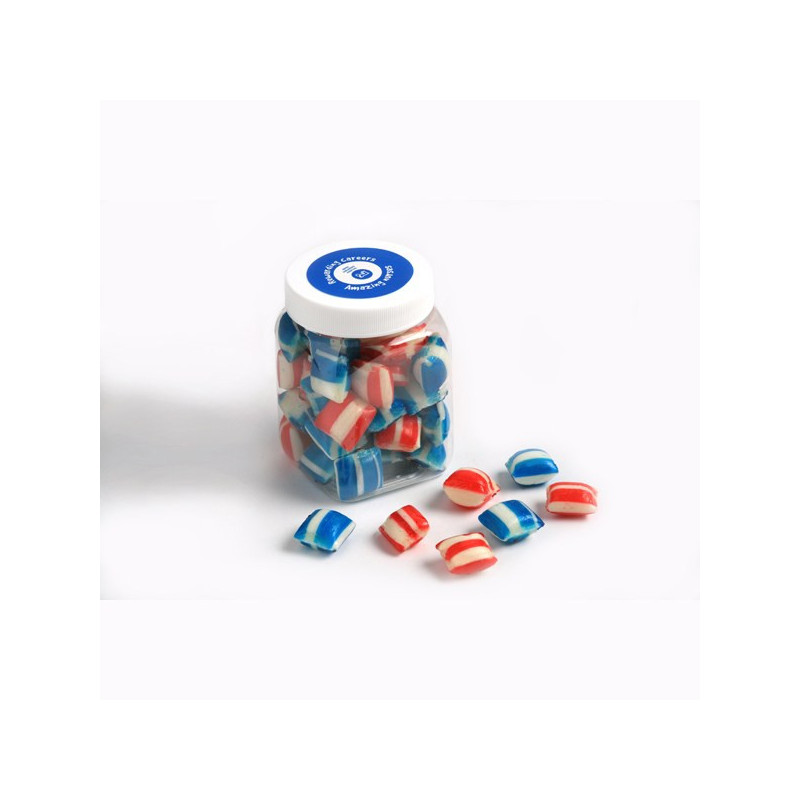 Corporate Coloured Humbugs in Plastic Jar 150G