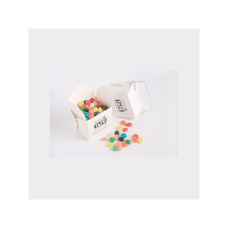White Cardboard Noodle Box with Jelly Beans 100G (Mixed Colours or Corporate Colours)