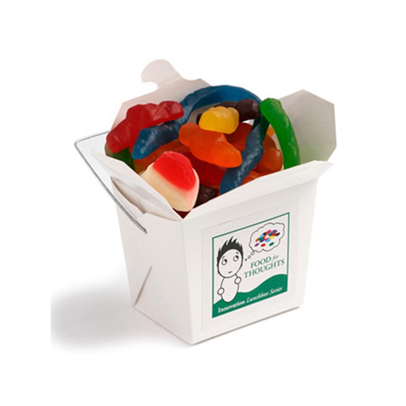 White Cardboard Noodle Box Filled with Mixed Lollies 100G