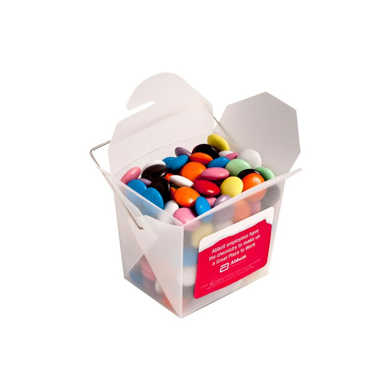 Frosted Pp Noodle Box Filled with Choc Beans (Smartie Look Alike) 100G (Mixed Colours)