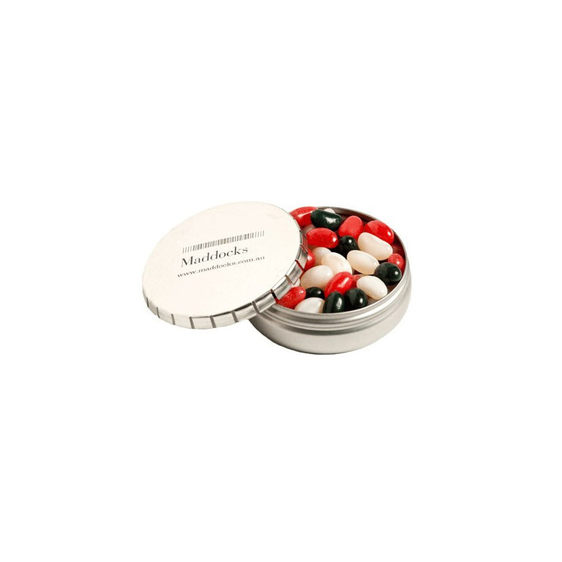 Click Clack Tin Filled with Mini Jelly Beans 70G (Mixed Colours or Corporate Colours)