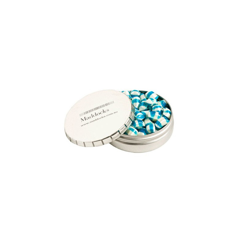 Click Clack Tin Filled with Tini Humbugs 70G Click Clack Tin Filled with Tini Humbugs 70G