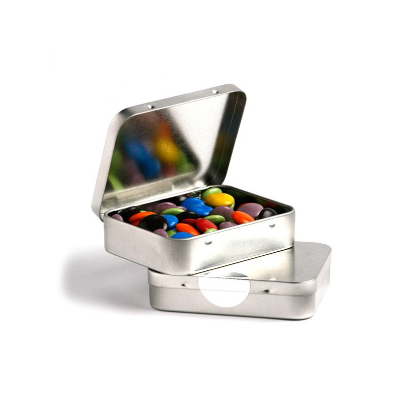 Rectangle Hinge Tin Fillled with Choc Beans 65G (Mixed Colours) Rectangle Hinge Tin Fillled with Choc Beans 65G (Mixed Colours)