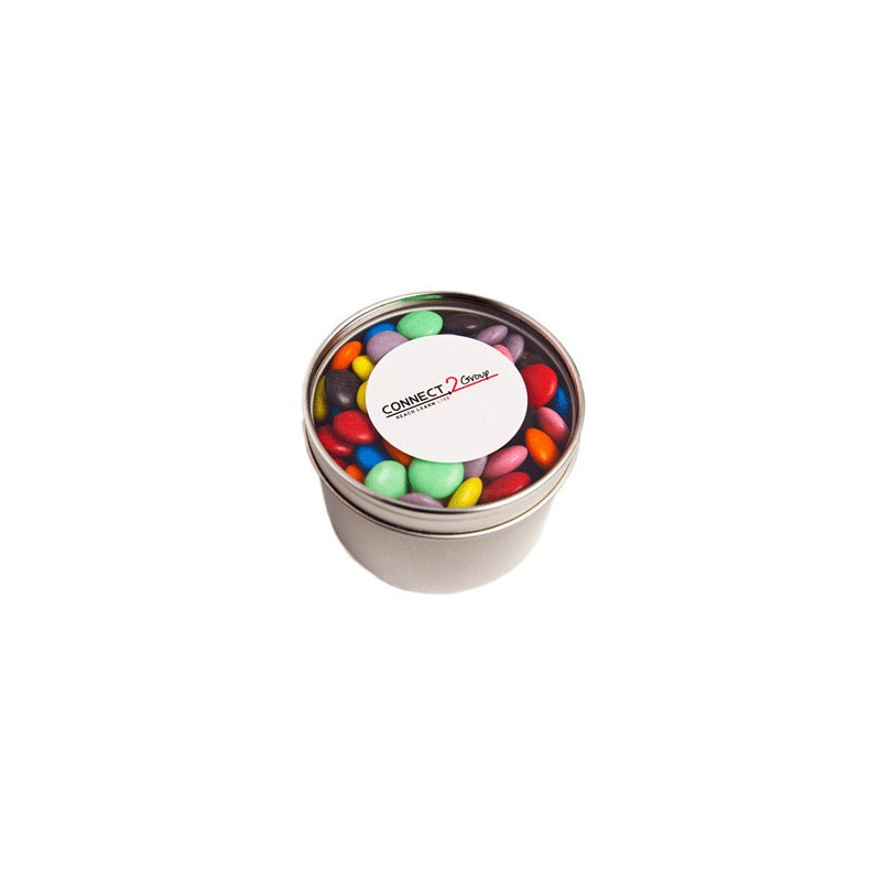 Small Round Acrylic Window Tin Fillled with Choc Beans 170G (Mixed Colours) Small Round Acrylic Window Tin Fillled with Choc Beans 170G (Mixed Colours)