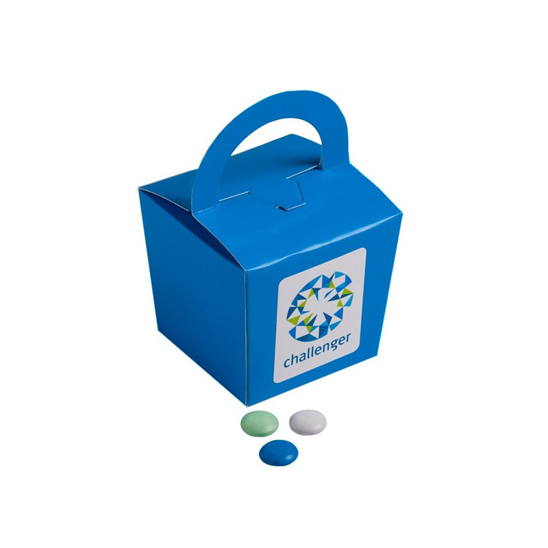 Coloured Noodle Box Filled with Choc Beans (Corporate Colours) 100G Coloured Noodle Box Filled with Choc Beans (Corporate Colours) 100G